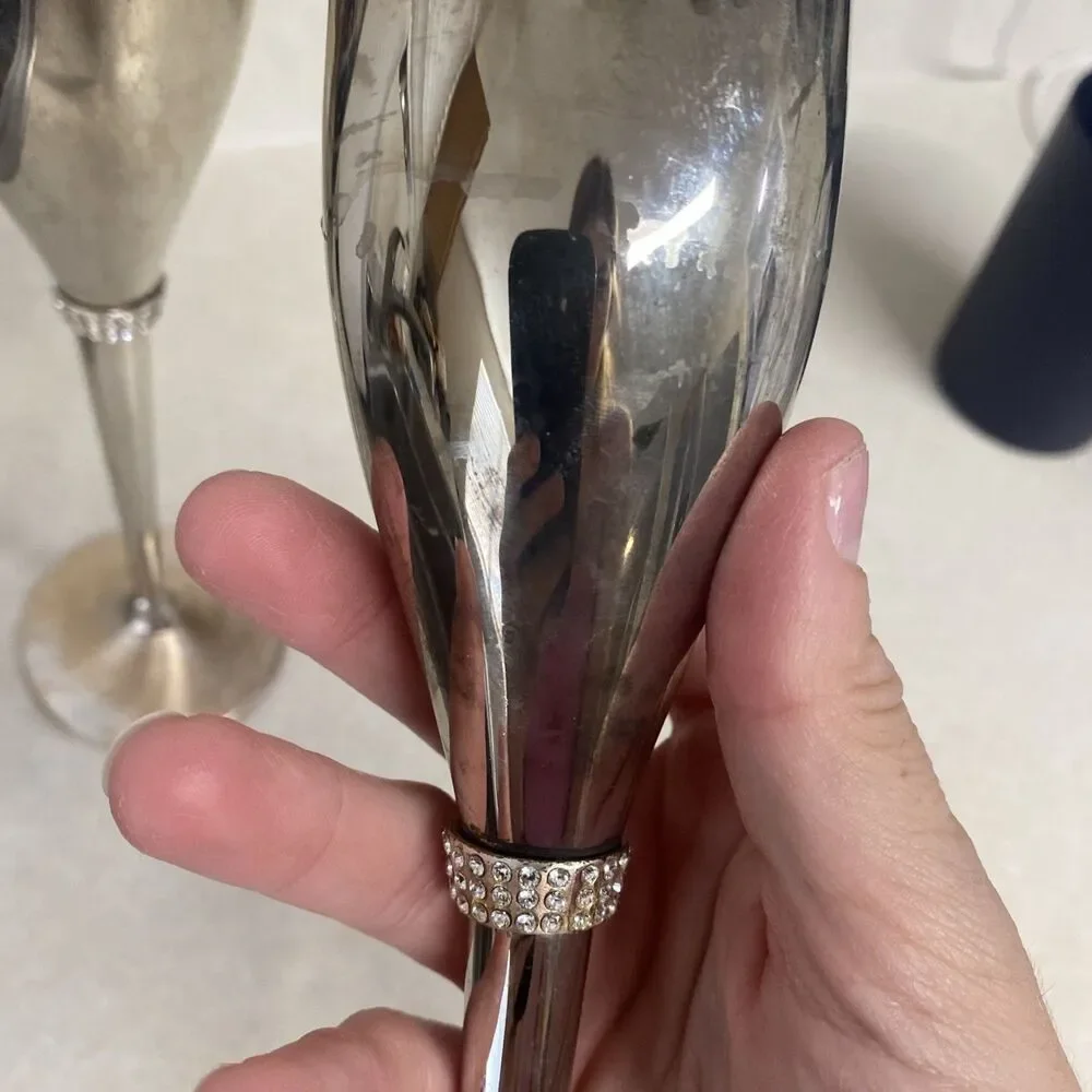 Things Remembered Silver Plated Swarovski Crystal Champagne Toasting Flutes Set